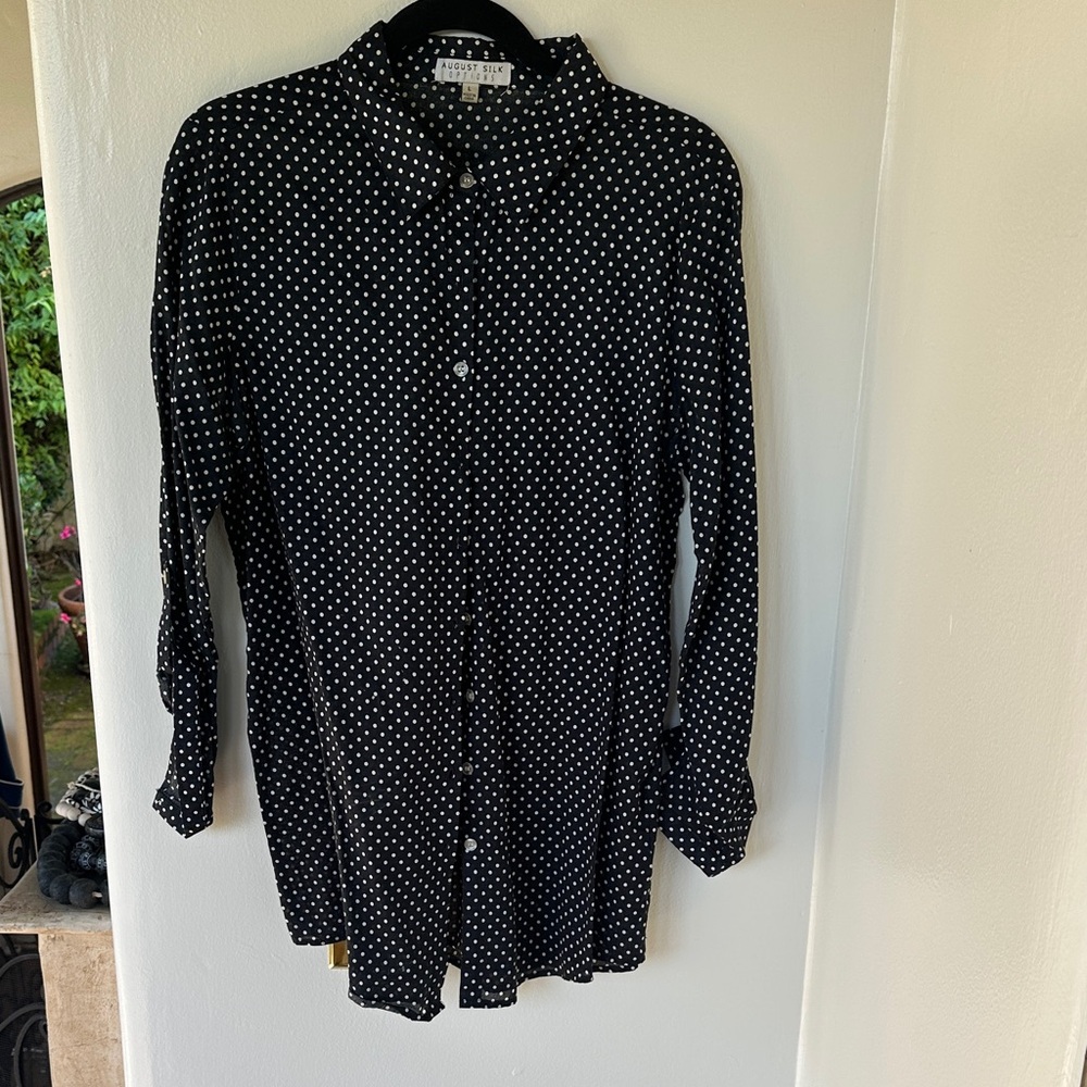 August Silk Black and White cotton Polka Dot Blouse